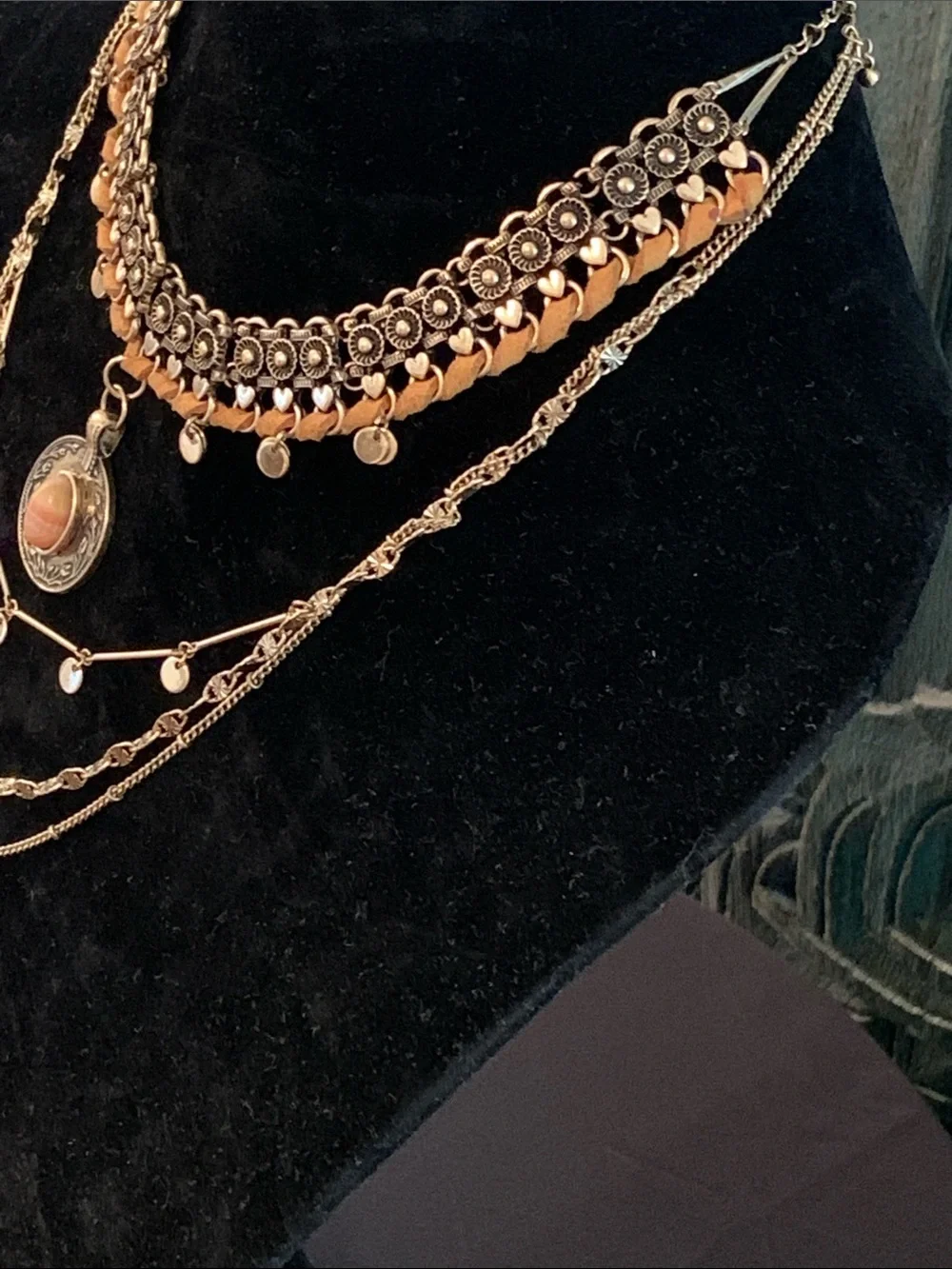 Free People Multi Layer Stone Pendant Gold Necklace - Picture 5 of 7